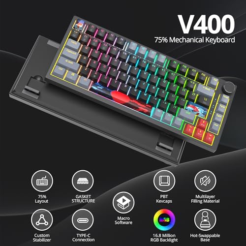 82-Key Compact Wired RGB Mechanical Gaming Keyboard, Black Z194