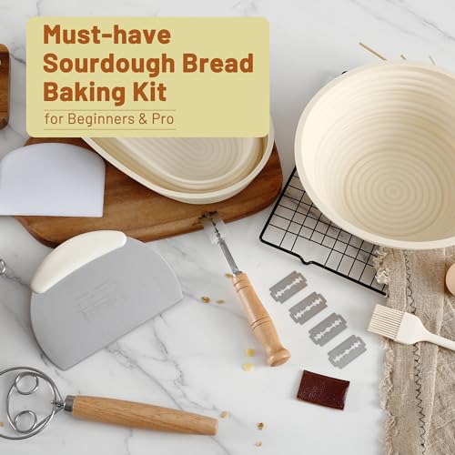Sourdough Bread Proofing Basket Set with Linen Liner, 9.5 Inch Round & 10.5 Inch Oval M685