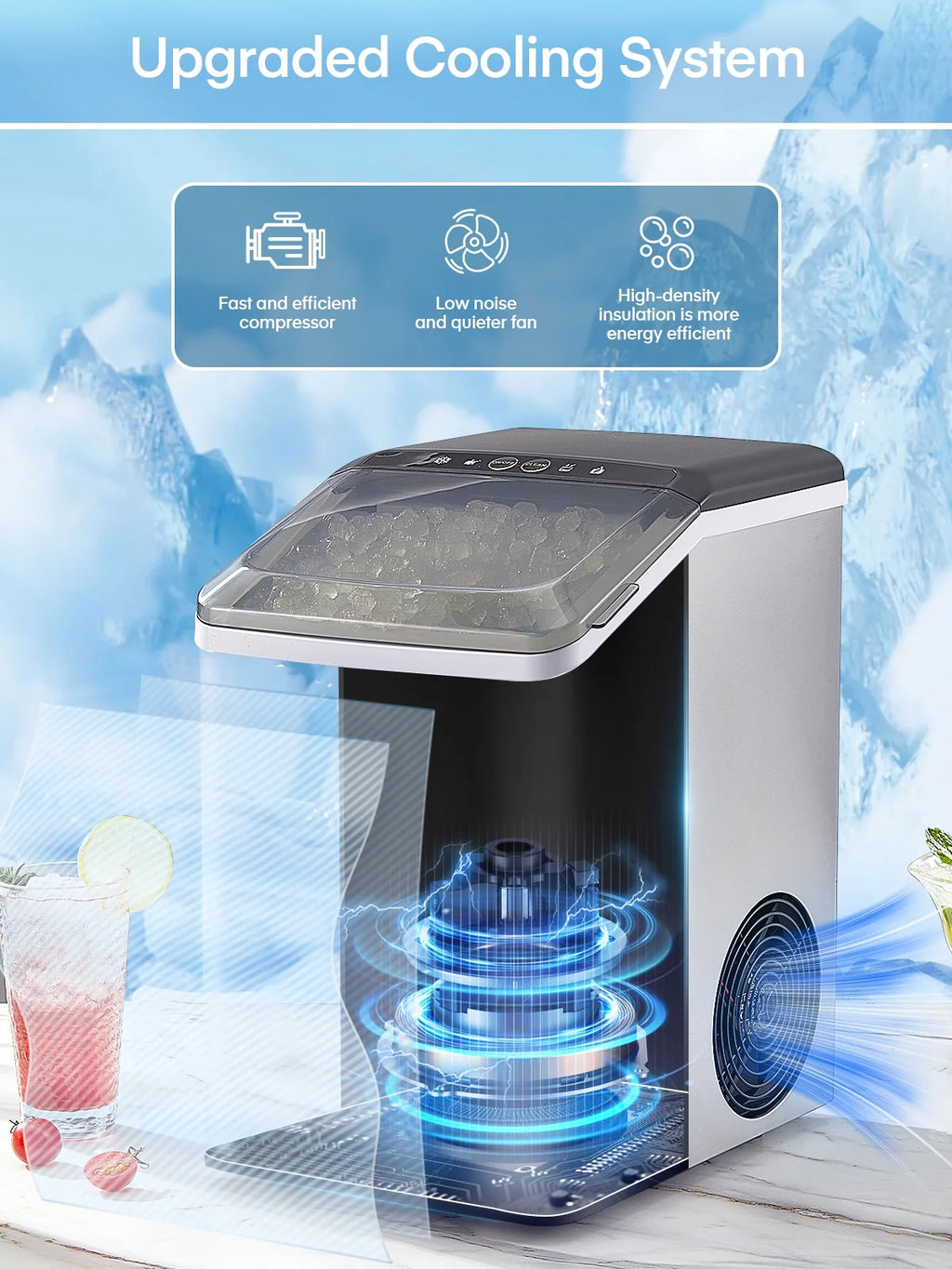 Nugget Ice Maker Countertop, Self-Cleaning, Stainless Steel, Portable with Ice Scoop and Basket S569181