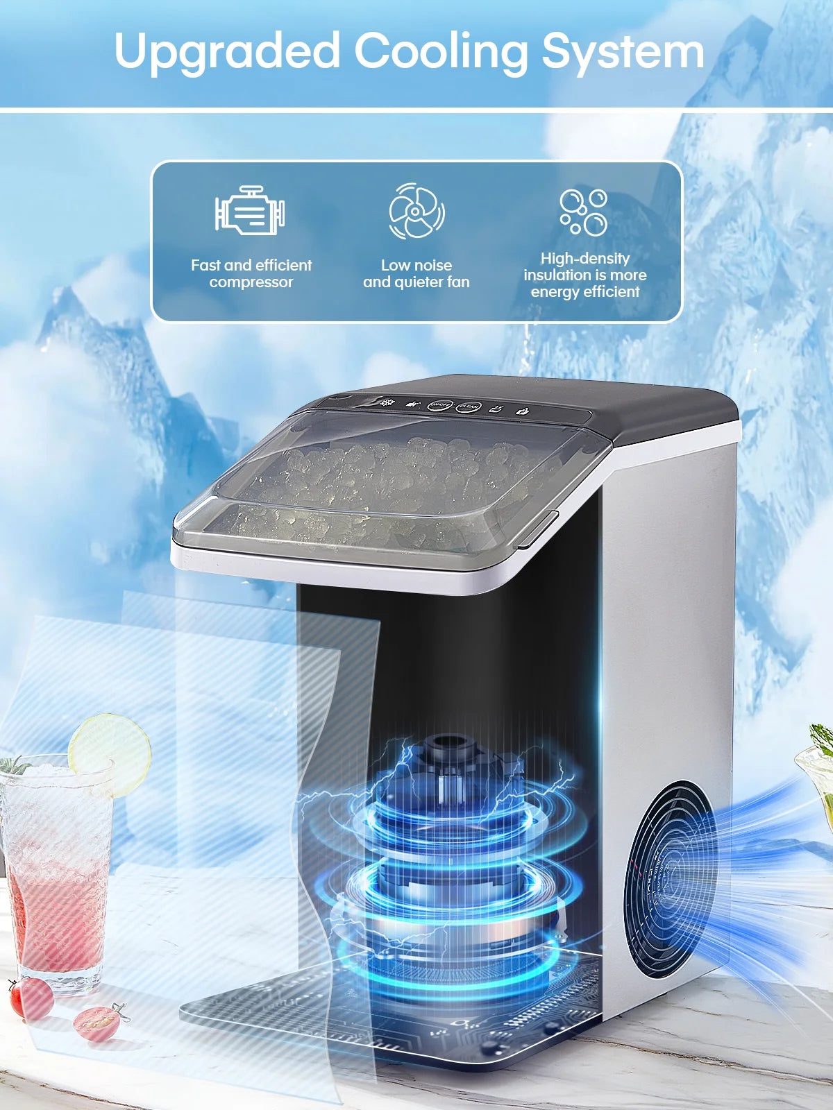 Nugget Ice Maker Countertop, Self-Cleaning, Stainless Steel, Portable with Ice Scoop and Basket S569181