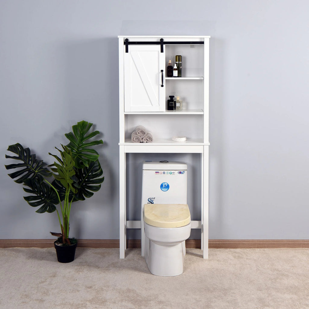 Over-the-Toilet Storage Cabinet with Adjustable Shelves and Barn Door T1883