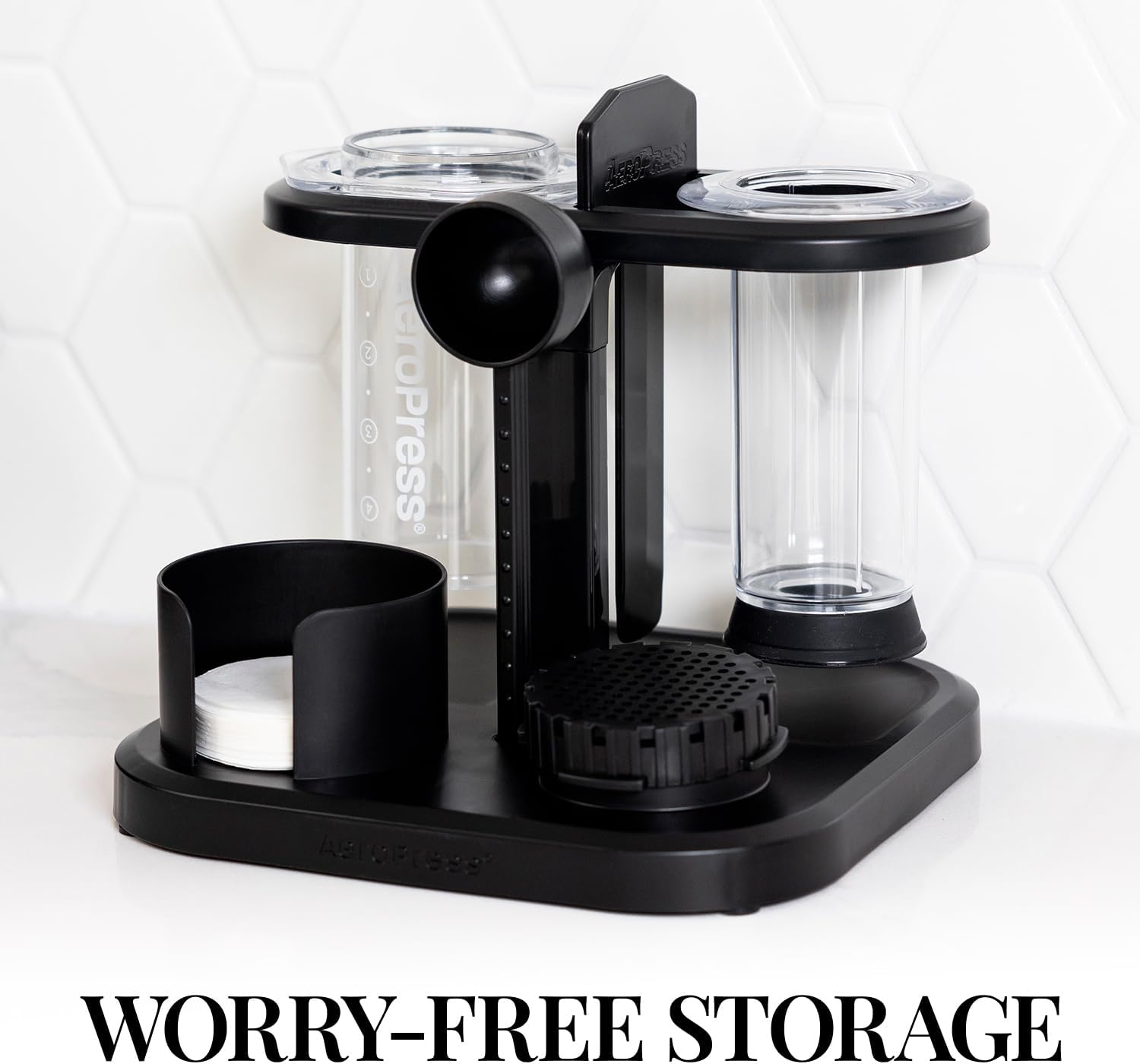 AeroPress Organizer Stand, Compact Storage for Coffee Maker and Accessories, Black Q27507