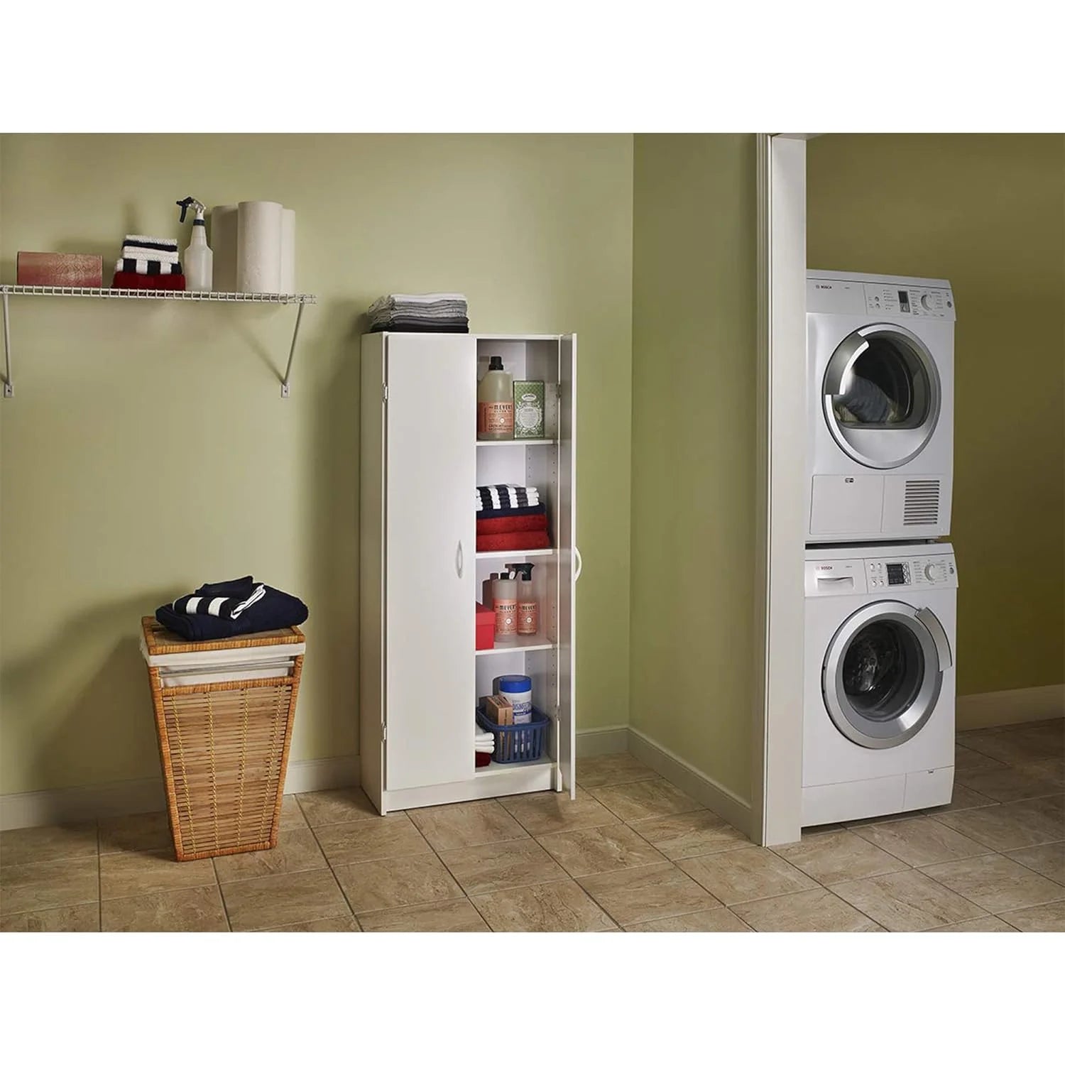 Pantry Cabinet with 2 Doors and Adjustable Shelves, White X5772