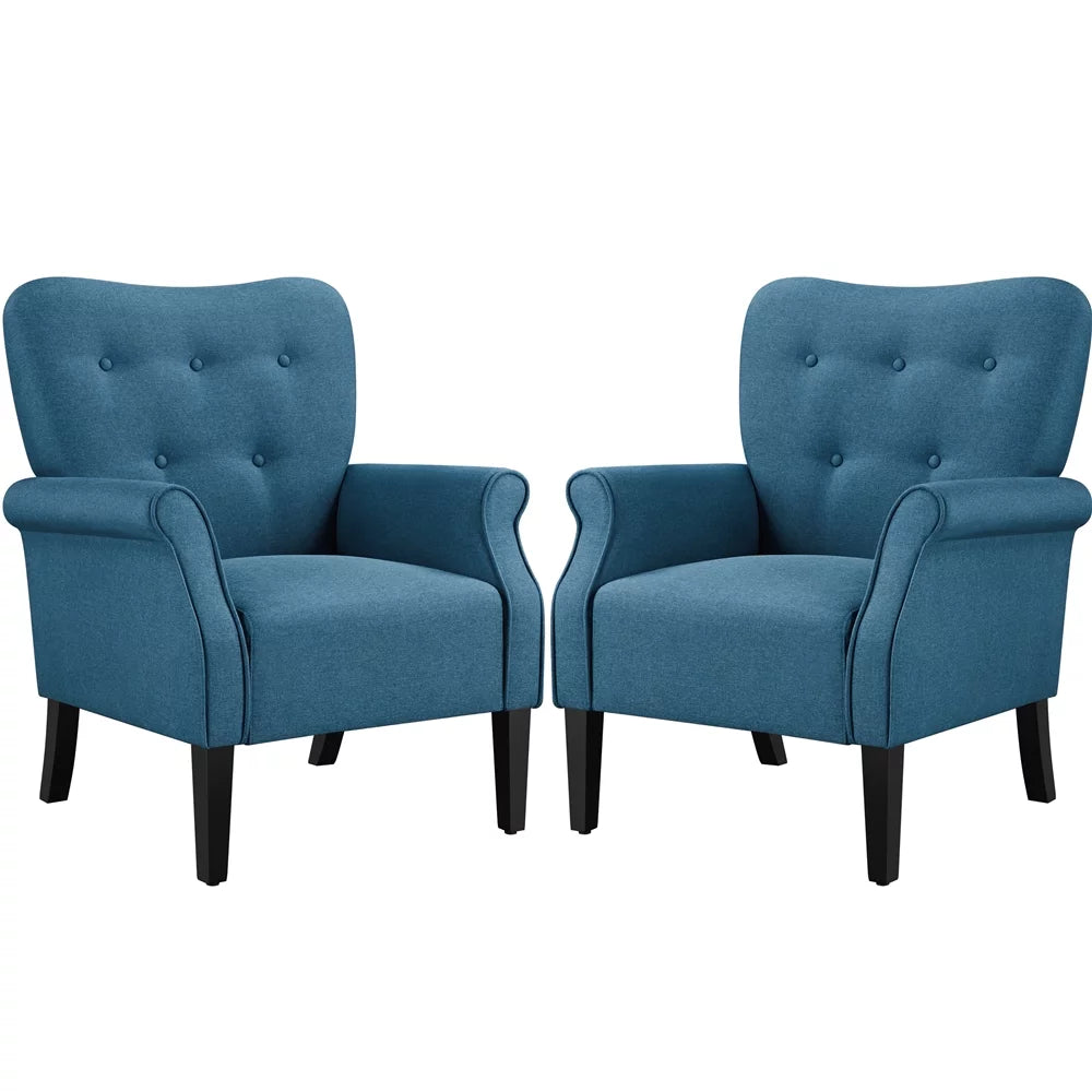 Modern Upholstered Accent Chair with Wooden Leg, Navy Blue Q80234