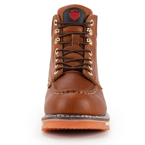 Mens Heavy Duty Steel Toe Work Boots, Full Grain Leather, Wedge Moc Toe B9332