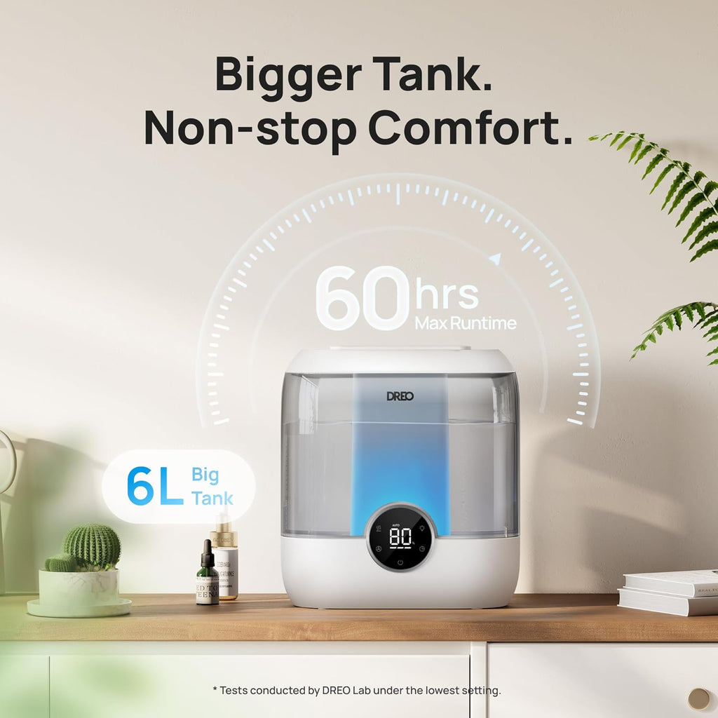 6L Ultrasonic Cool Mist Humidifier for Bedroom, 60 Hour Runtime, Gray P60507
