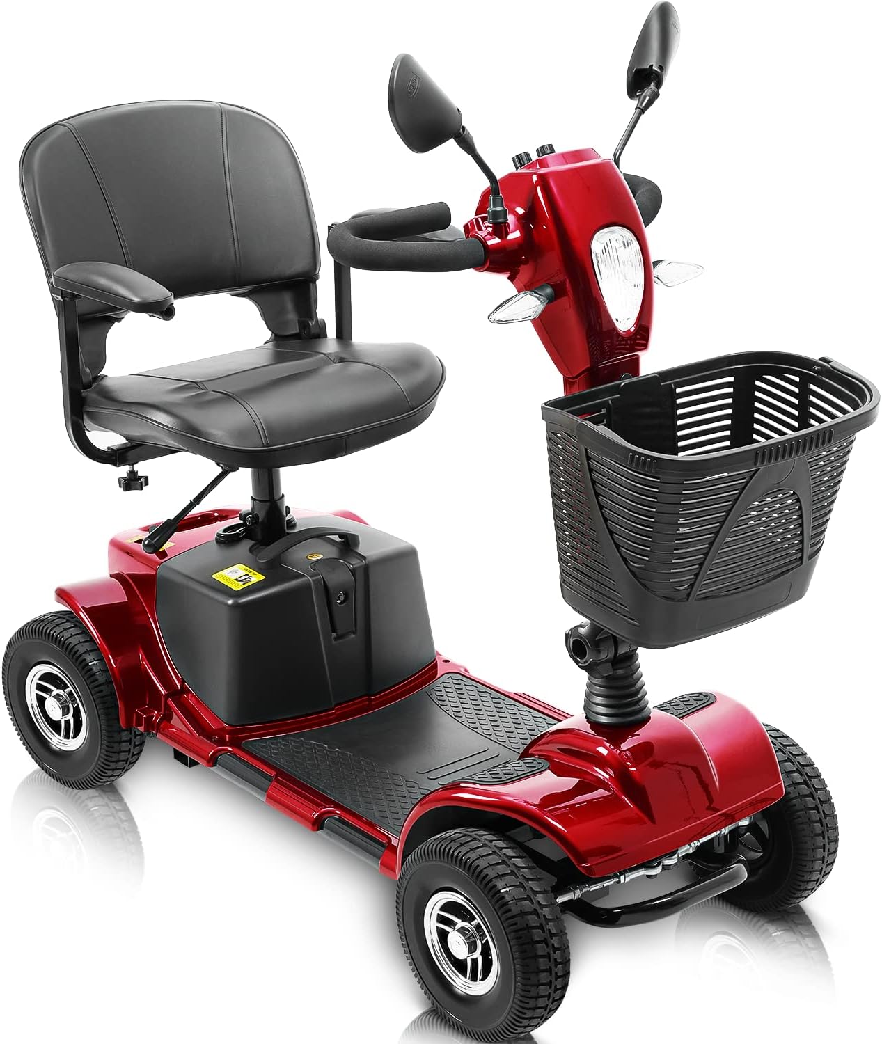 4 Wheel Mobility Scooters, Upgrade Electric Power Mobile Scooter for Seniors Adult with Lights Collapsible and Compact Duty Travel w/Basket Extended Battery
