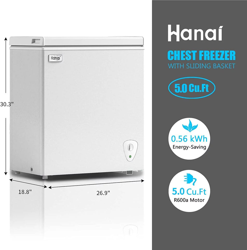 Compact Chest Freezer with Top Open Door and Removable Basket Y357