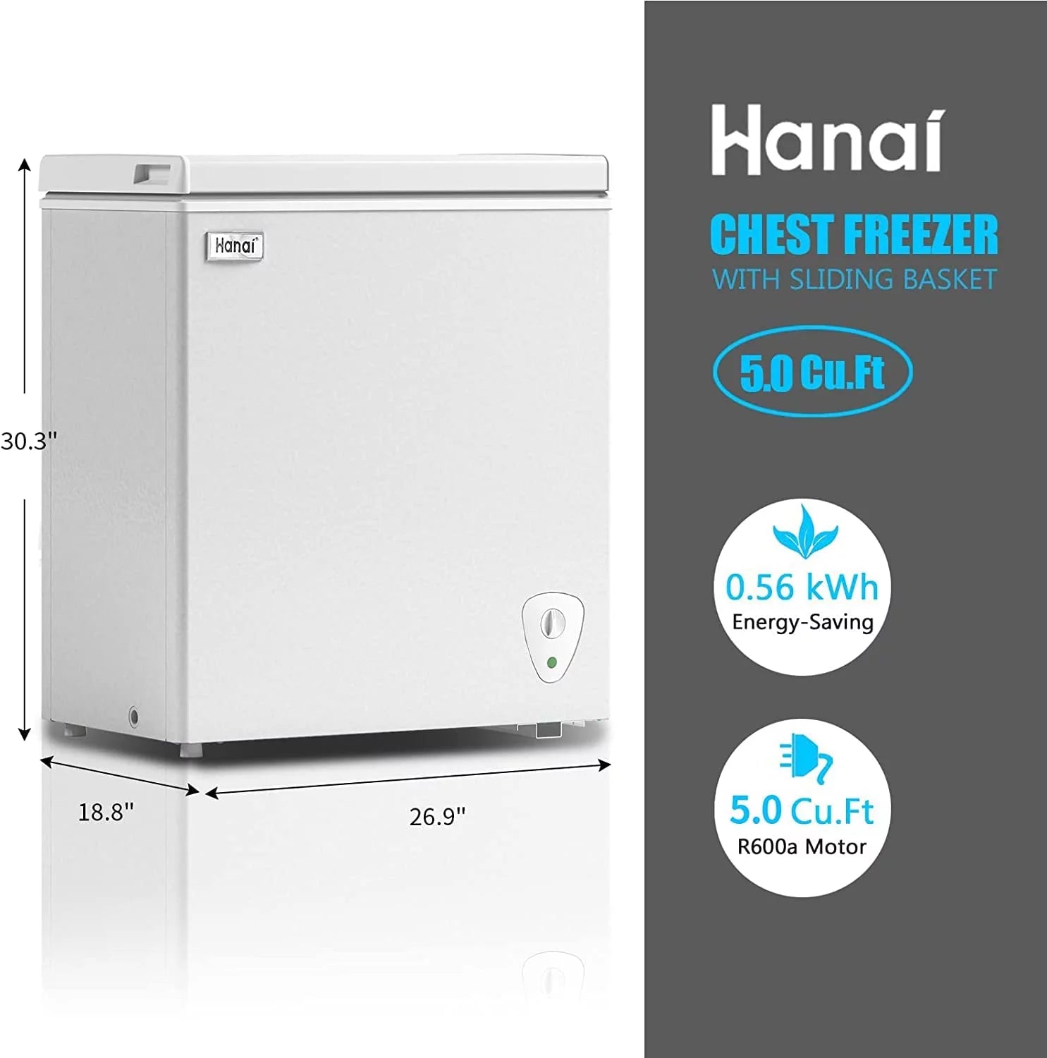 Compact Chest Freezer with Top Open Door and Removable Basket Y357