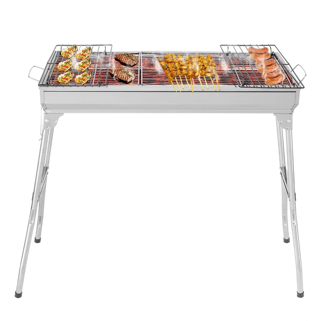 Outdoor Barbecue Portable Charcoal Grill, Stainless Steel Camping Cooker D965304