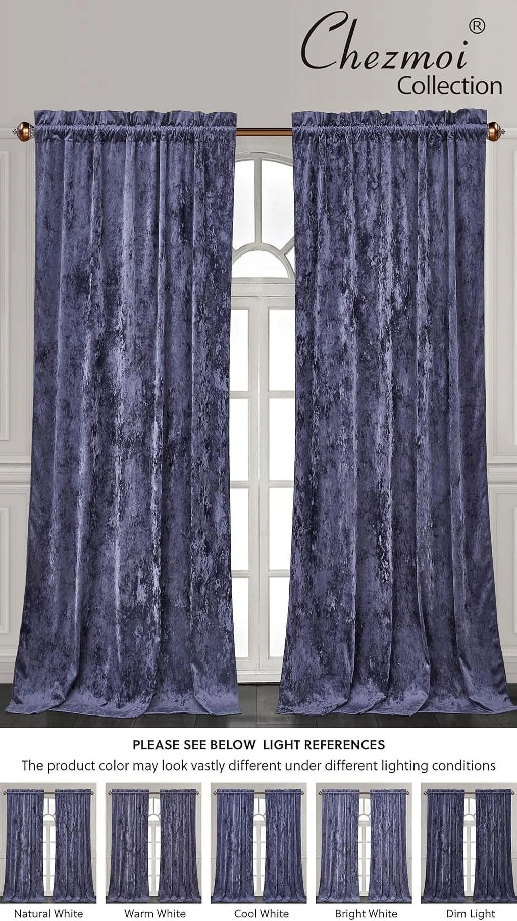 Purple Crushed Velvet Curtains 2 Panel Set, Room Darkening Rod Pocket Drapes 50" W x 84" L C893649