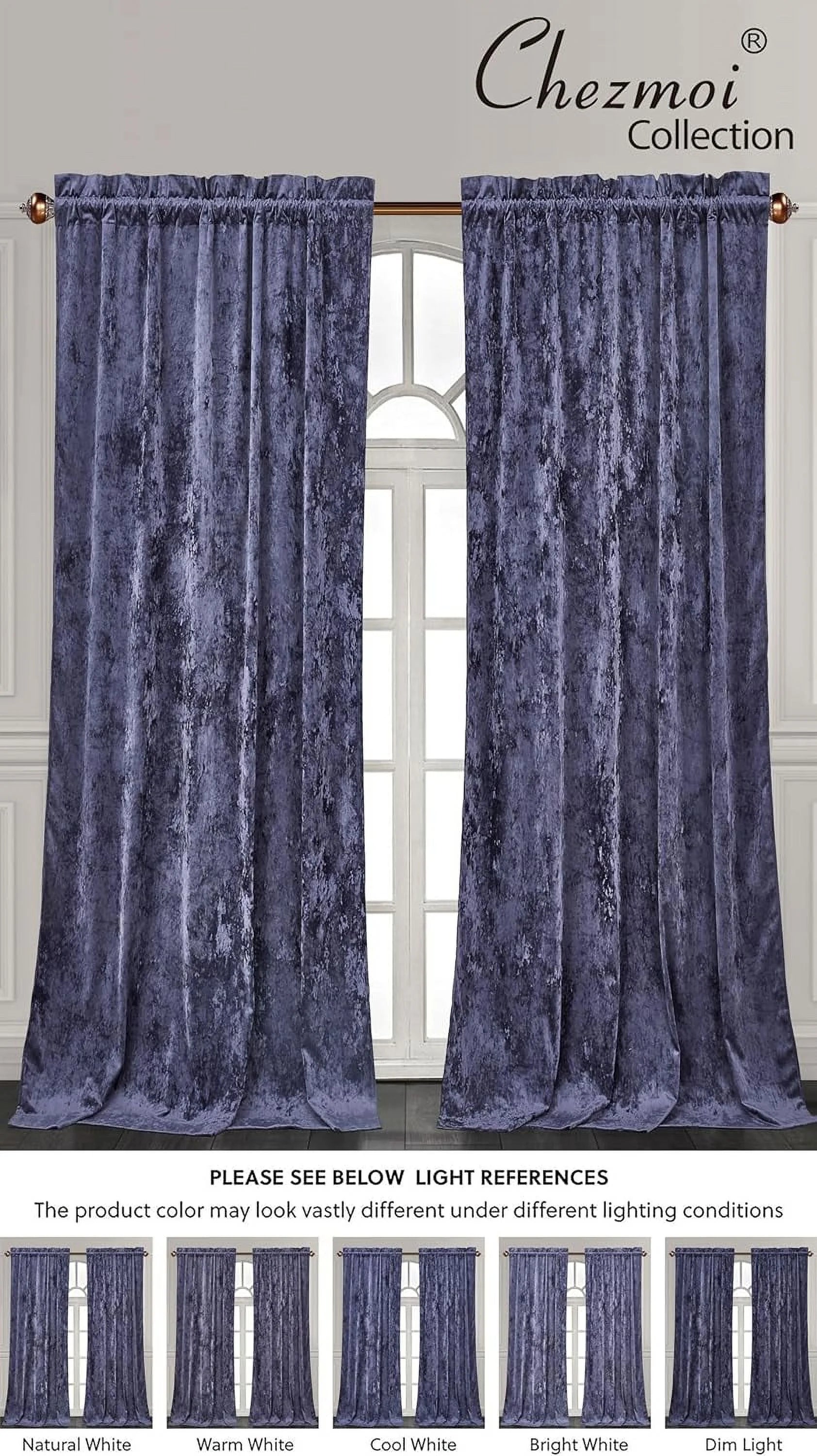 Purple Crushed Velvet Curtains 2 Panel Set, Room Darkening Rod Pocket Drapes 50" W x 84" L C893649
