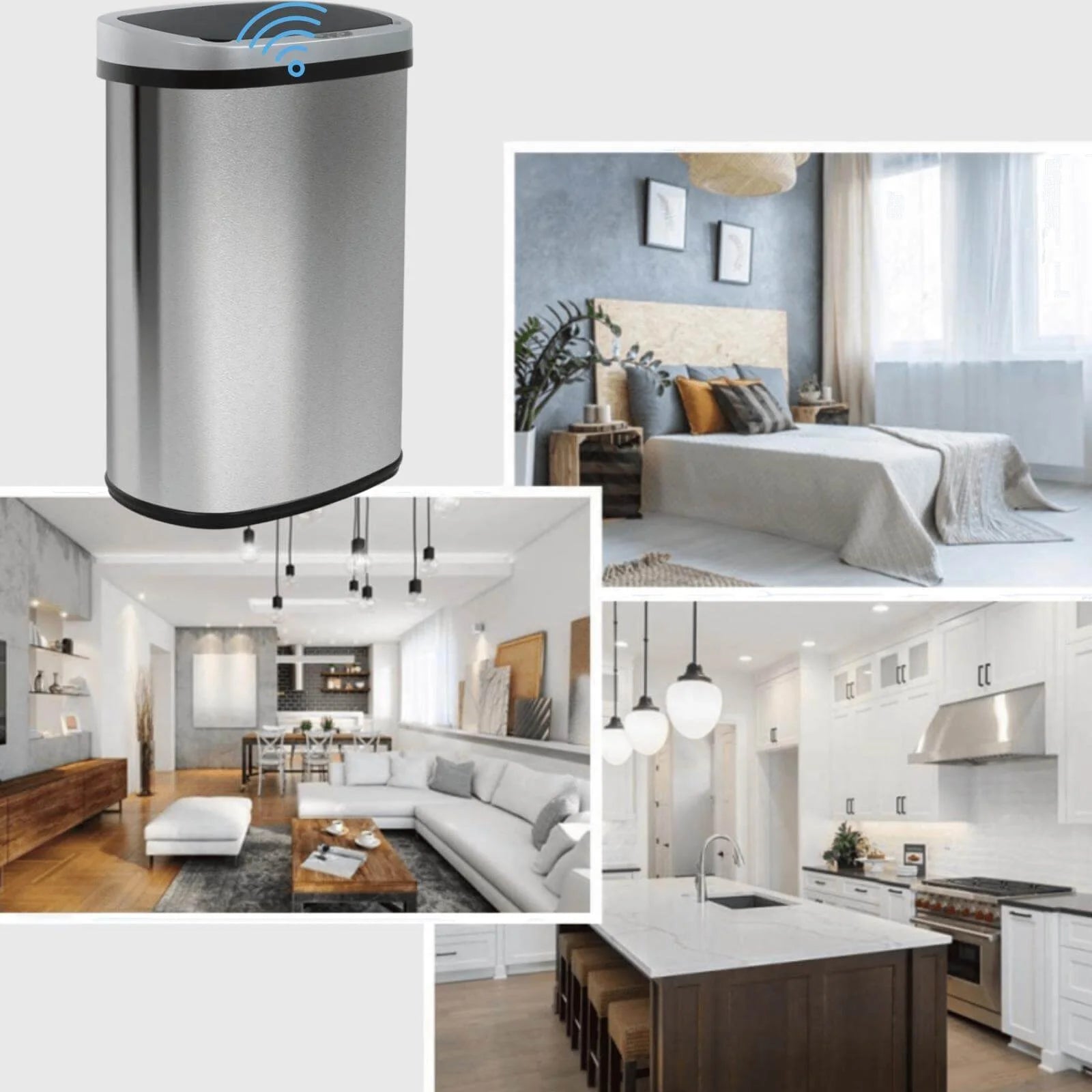Kitchen Trash Can with Lid, 13 Gallon Stainless Steel, Motion Sensor, Silver Q1003