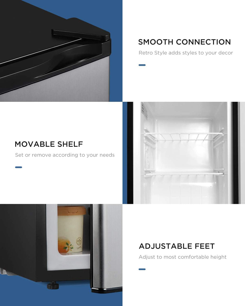 Compact Countertop Mini Freezer, 2.1 Cubic Feet, Silver J458