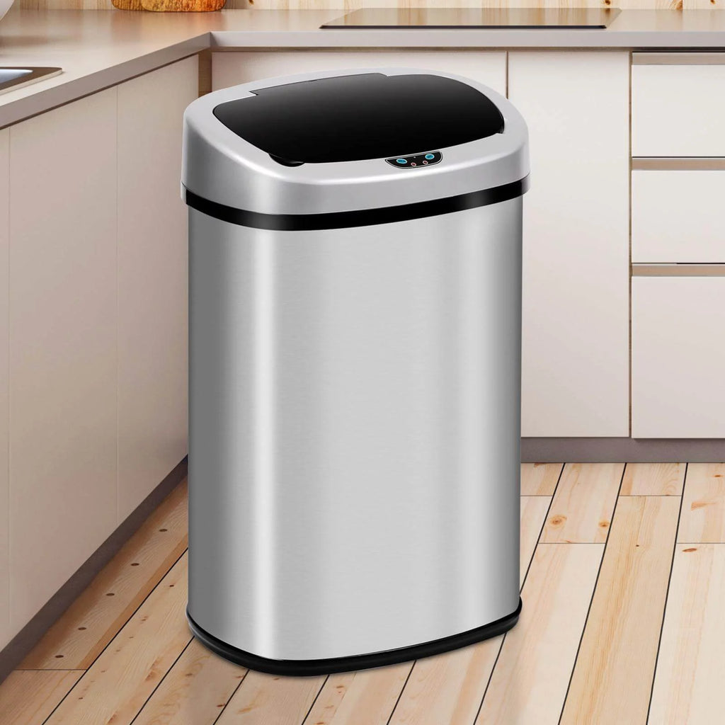 Kitchen Trash Can with Lid, 13 Gallon Stainless Steel, Motion Sensor, Silver Q1003