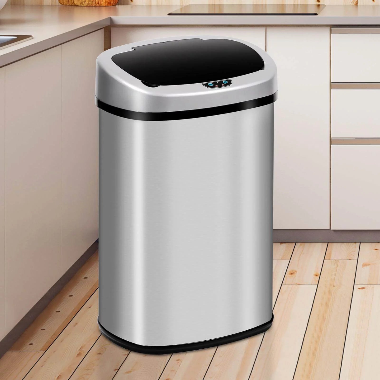 Kitchen Trash Can with Lid, 13 Gallon Stainless Steel, Motion Sensor, Silver Q1003