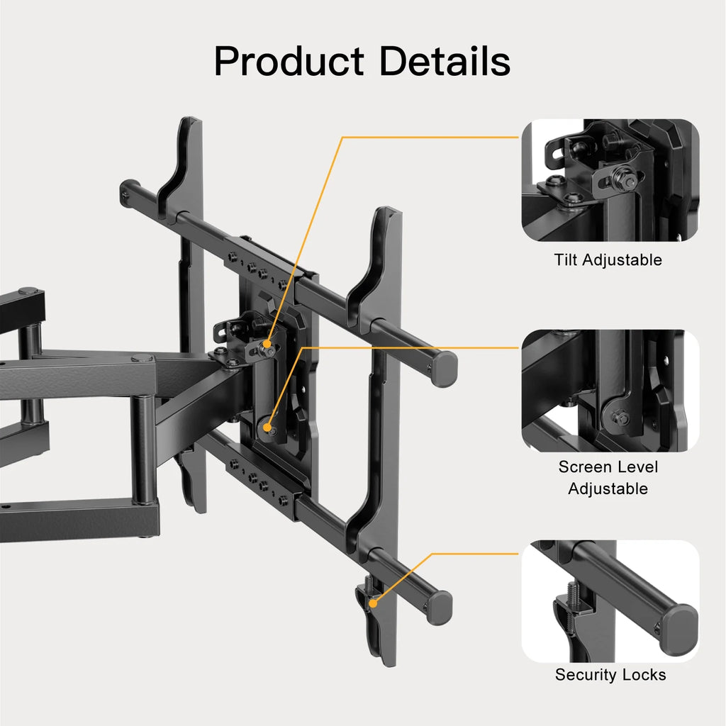 Full Motion TV Wall Mount for 37-75 inch Flat and Curved TVs, Holds 132lbs H8107