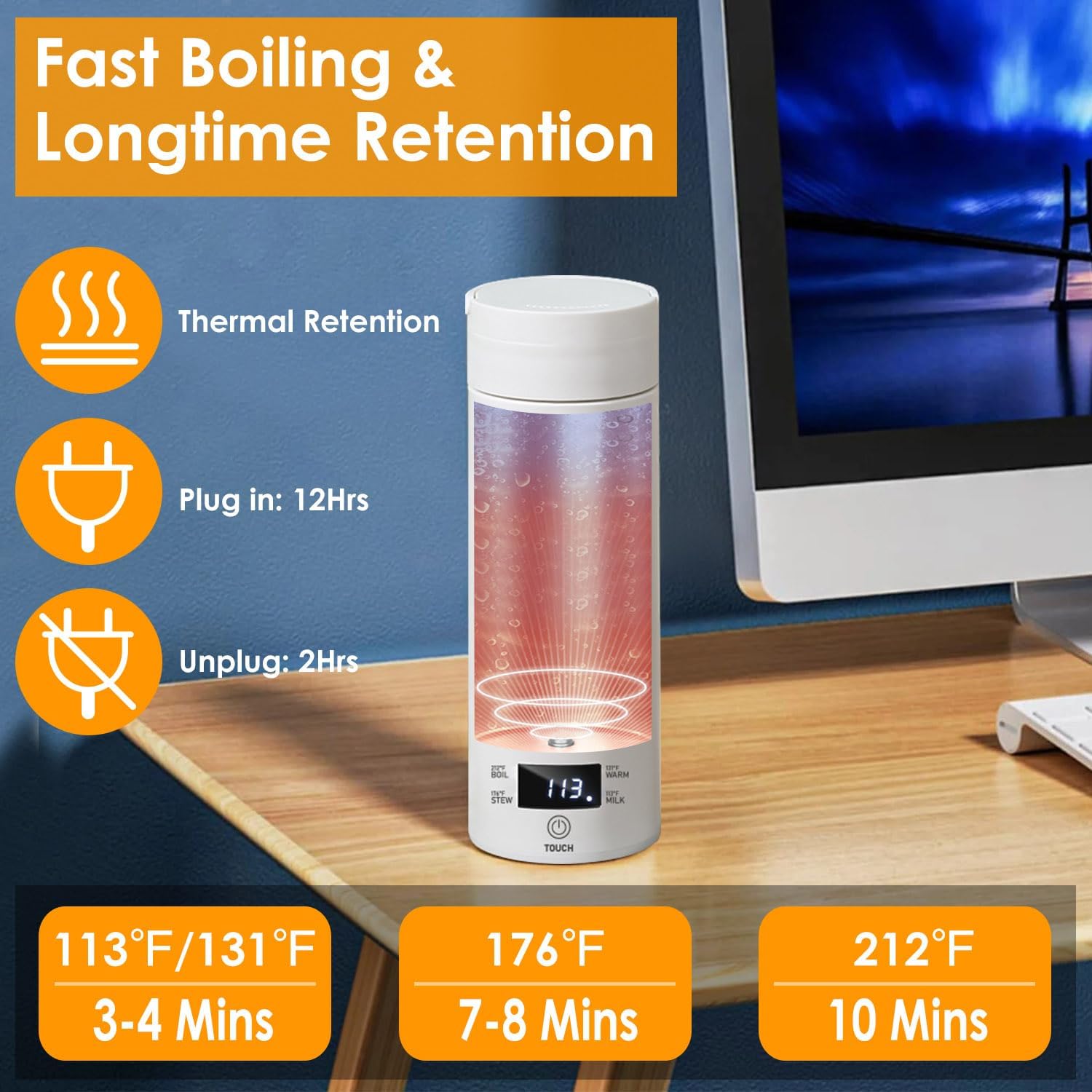Portable Electric Kettle 500ML Stainless Steel with Auto Shut-Off A571689