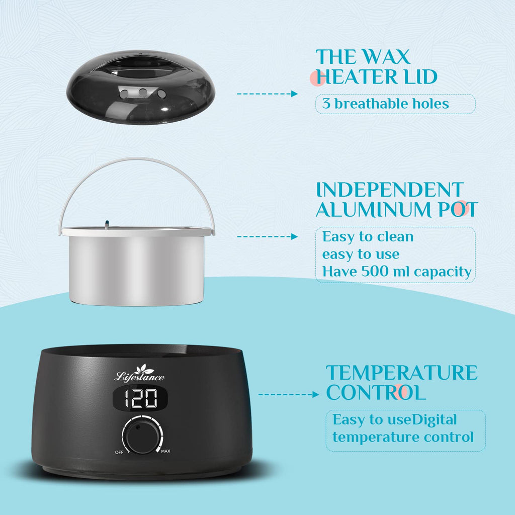 Wax Pot Warmer, Digital Wax Melt Machine for Hair Removal, 500ml LCD Wax Heater for Hard Wax Beads W8715