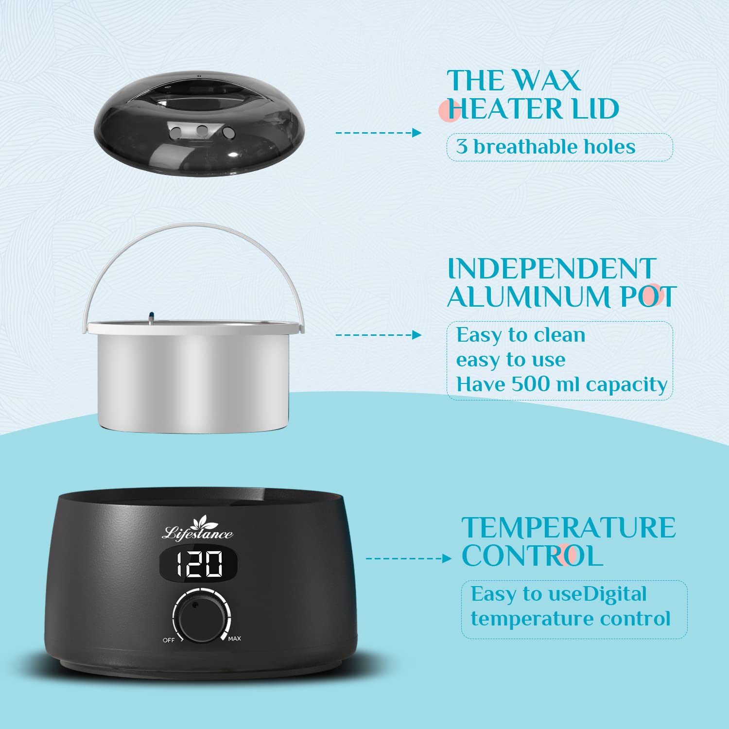 Wax Pot Warmer, Digital Wax Melt Machine for Hair Removal, 500ml LCD Wax Heater for Hard Wax Beads W8715