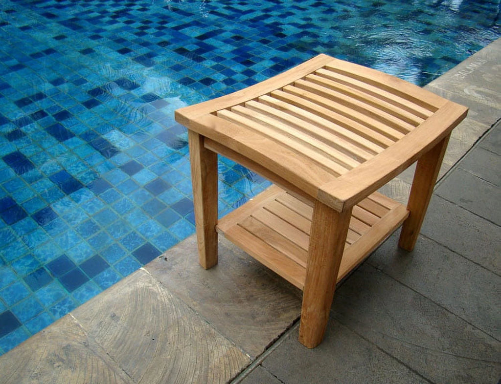 Teak Wood Shower Stool Bench with Shelf N704272