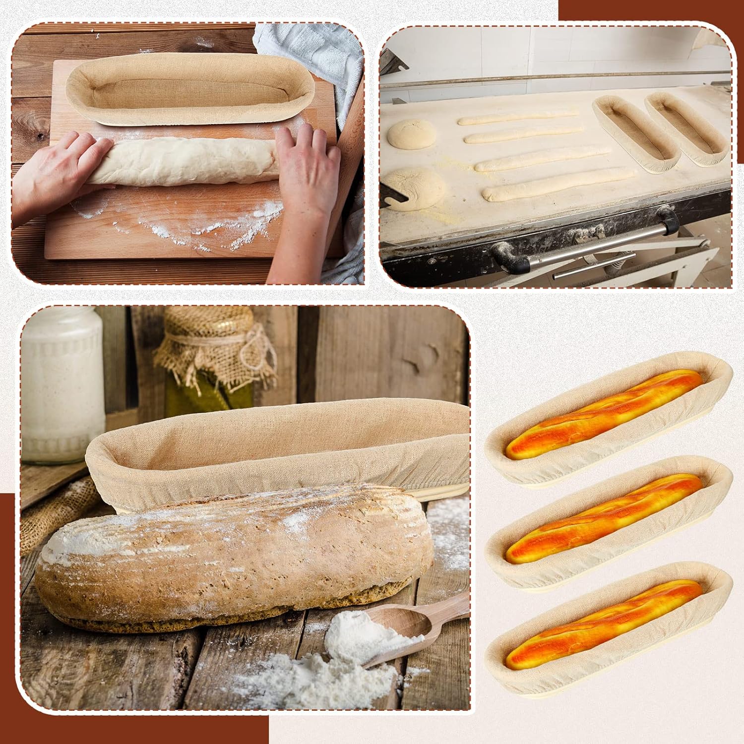 Oval Banneton Bread Proofing Basket with Liners, 13.8 Inch, Set of 4 O383476