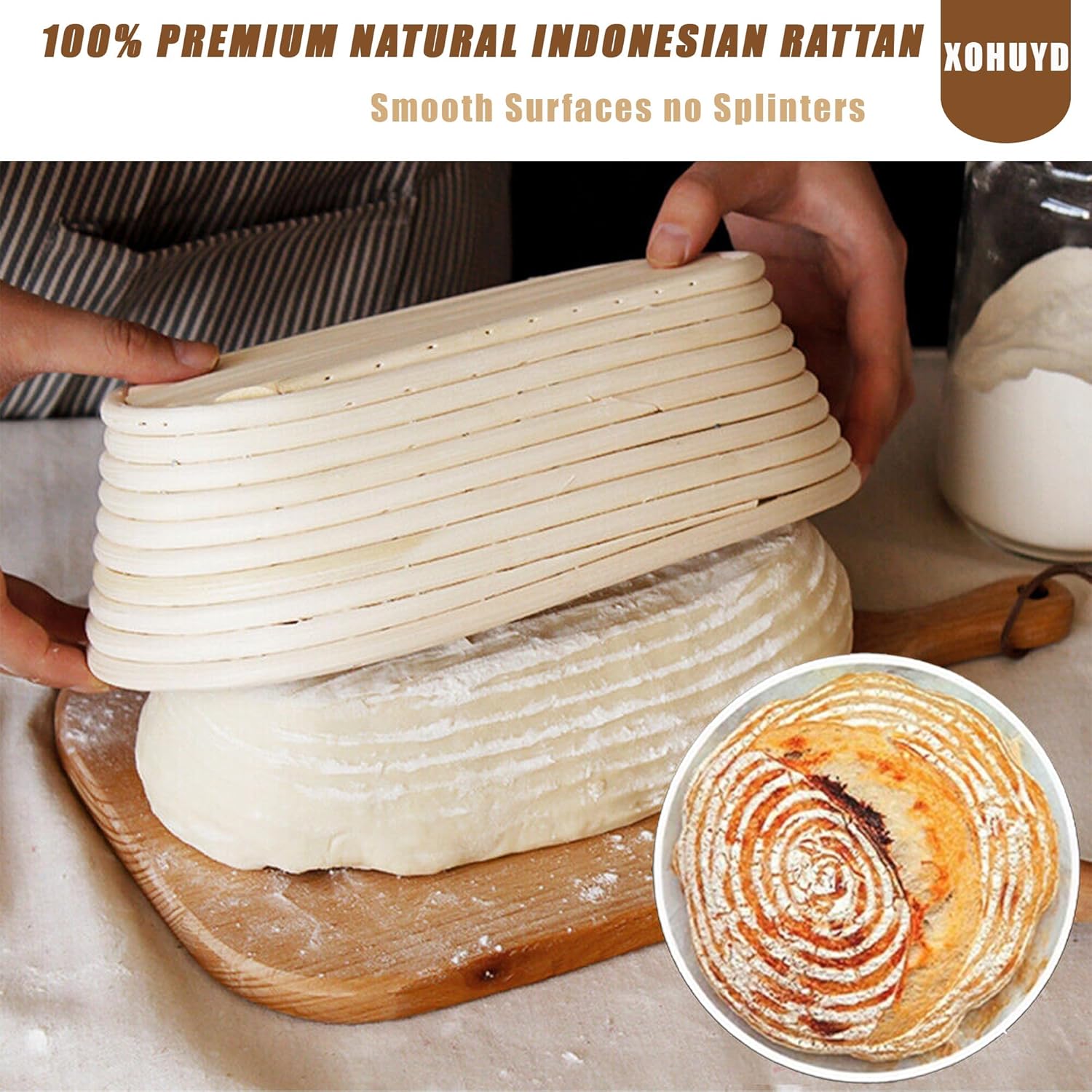Banneton Bread Proofing Baskets Set with Lame, Danish Whisk, Liners S188
