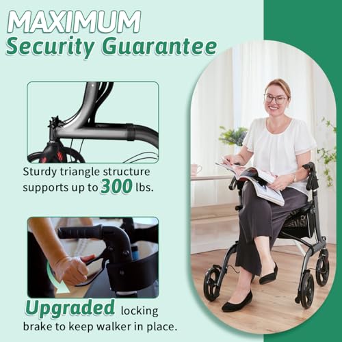 Rollator Walker with Seat, Foldable Lightweight Rolling Walker for Seniors with Brakes J31052