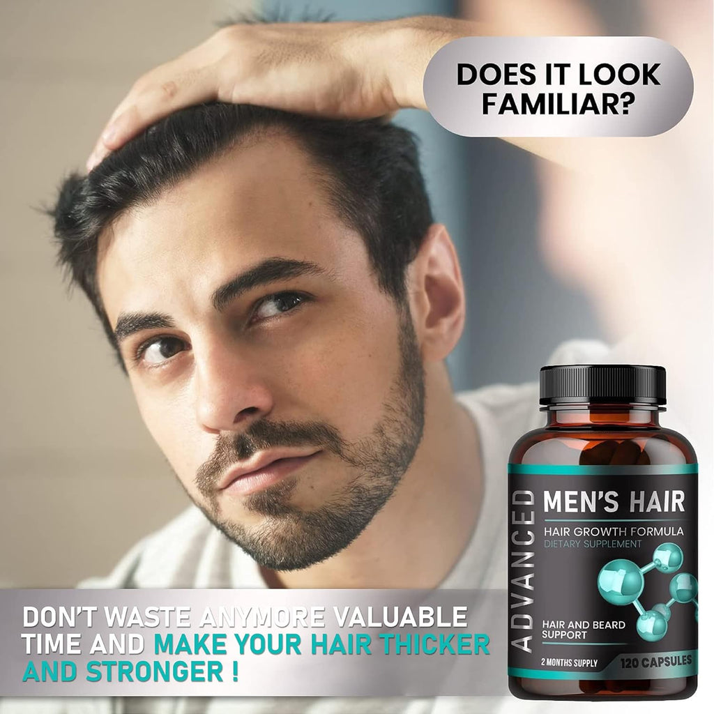 Hair Growth Vitamins for Men, Anti Hair Loss Pills with Biotin and Saw Palmetto, 120 Caps H973
