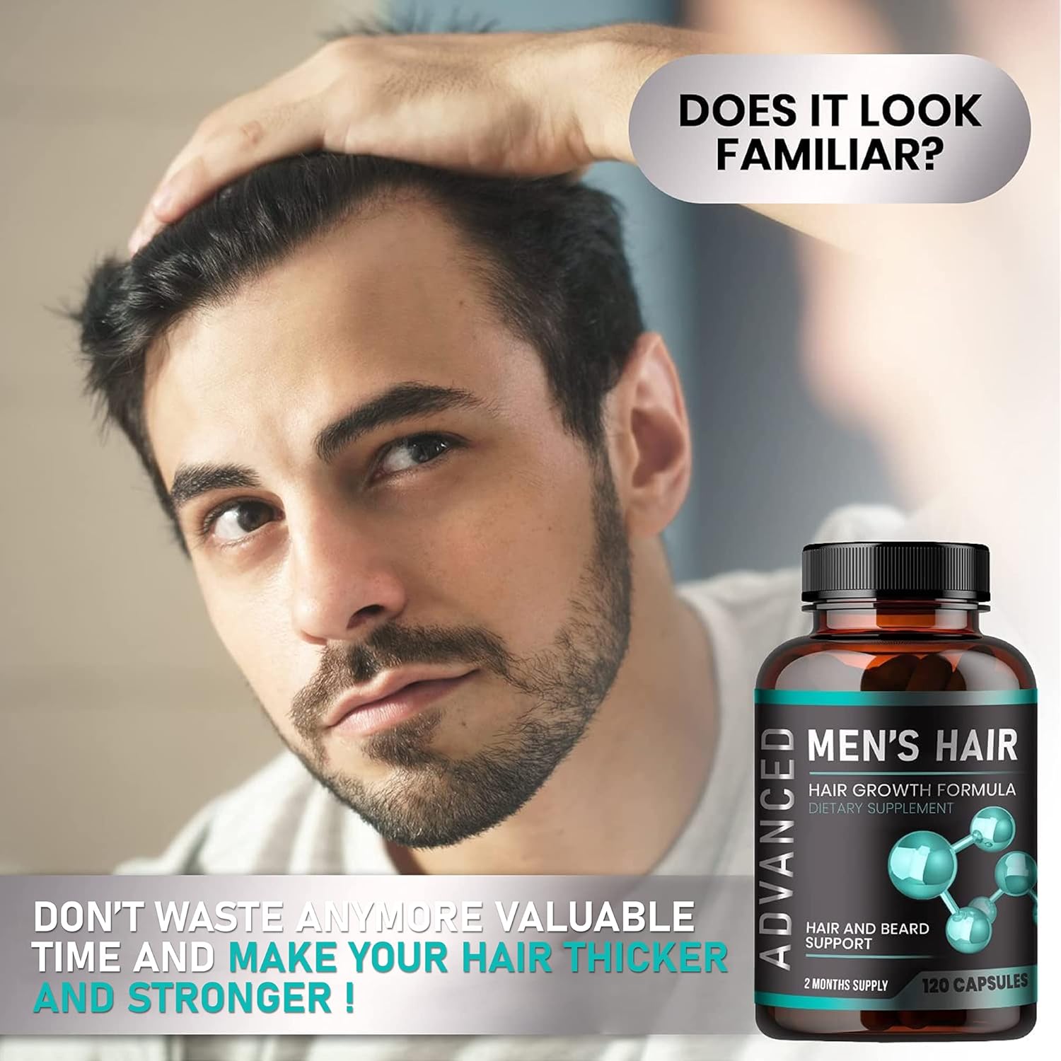 Hair Growth Vitamins for Men, Anti Hair Loss Pills with Biotin and Saw Palmetto, 120 Caps H973