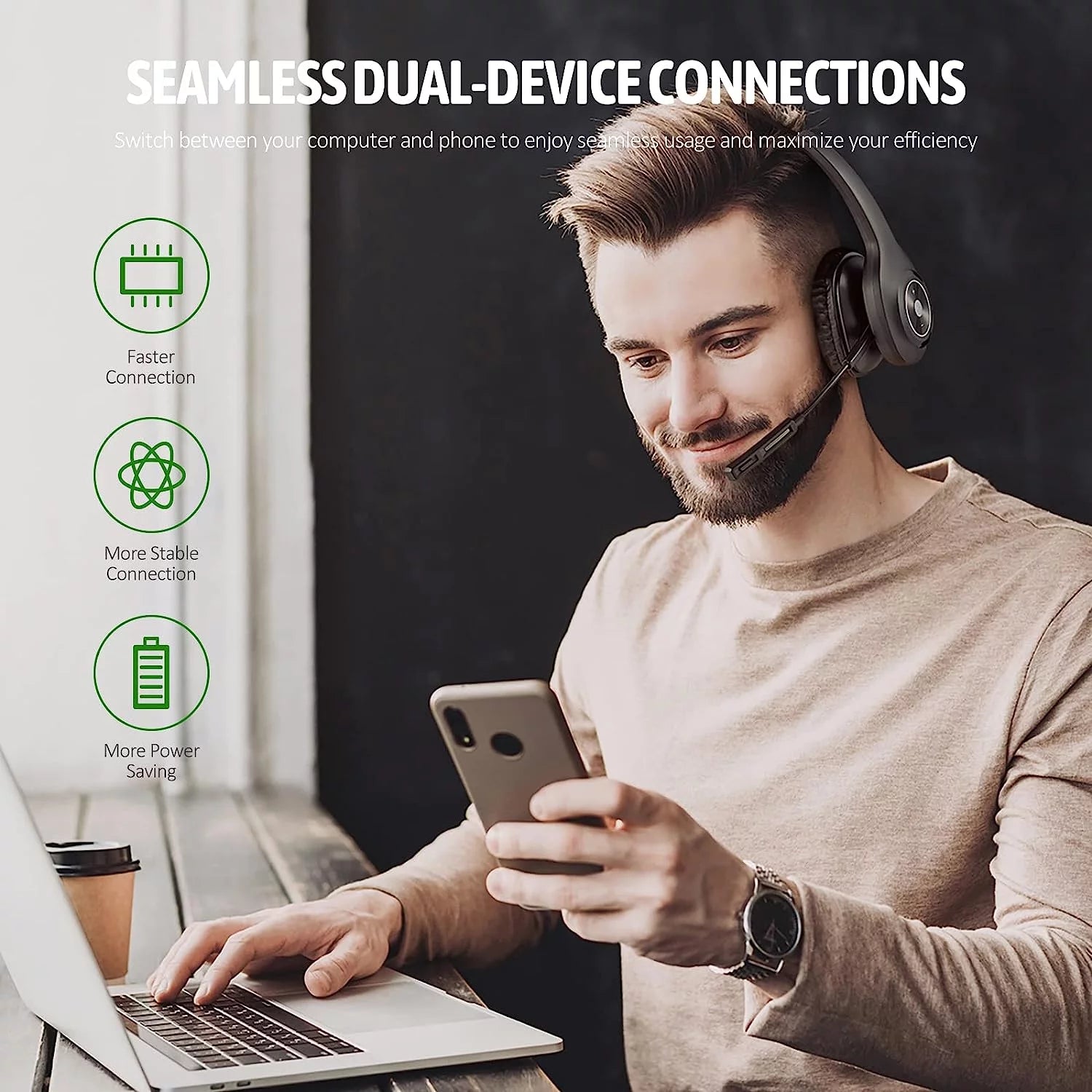 Wireless Bluetooth Headset with Noise Cancelling Microphone for Truck Drivers N7460