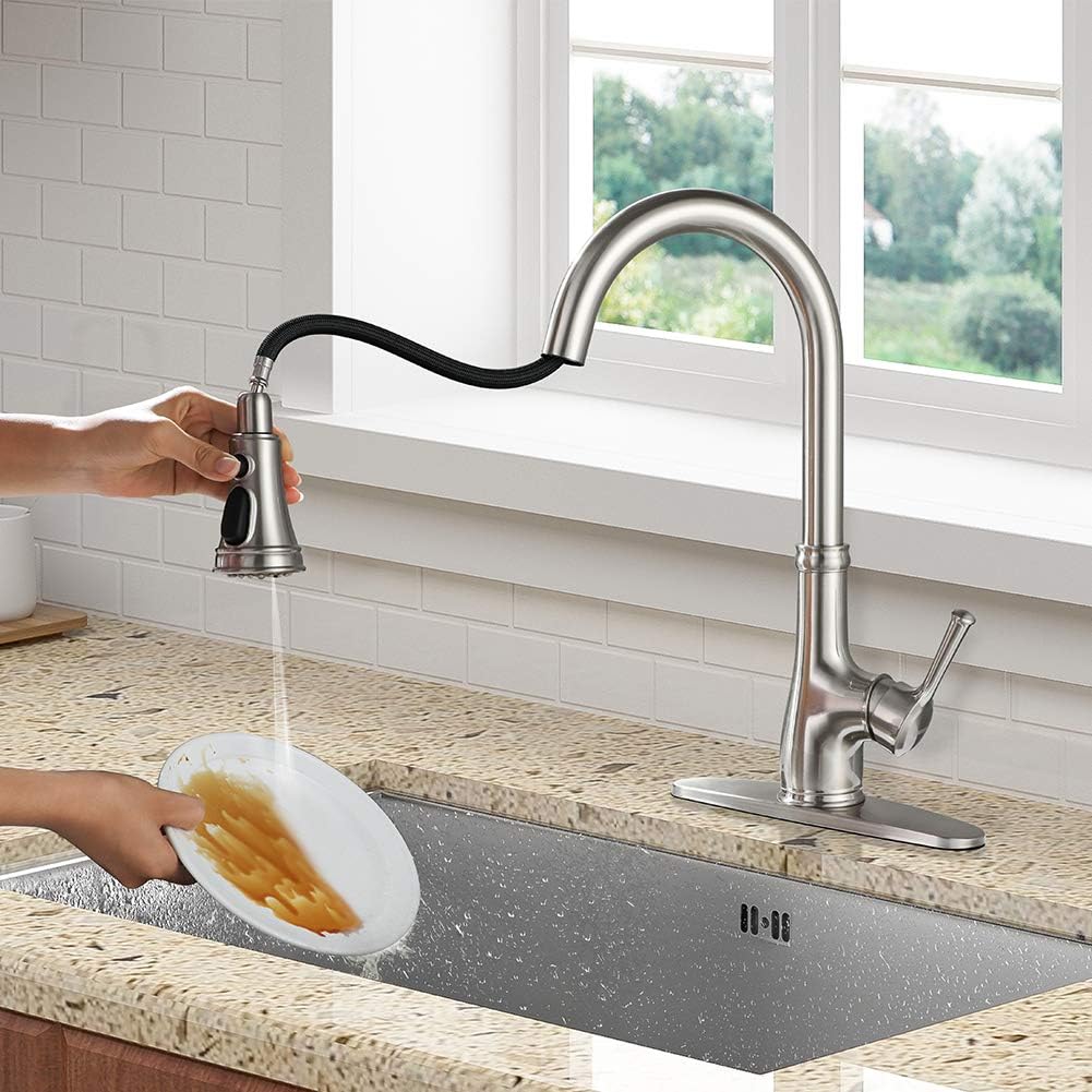 Single Handle Brushed Nickel Pull Down Kitchen Faucet with Sprayer D46627