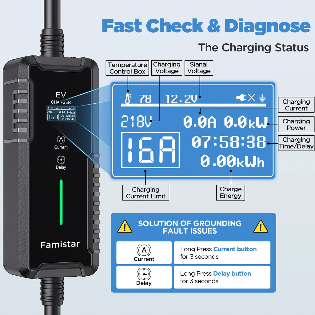 Level 1 & 2 EV Charger, 25 ft, 8-16A Portable Car Charger for J1772 M40339
