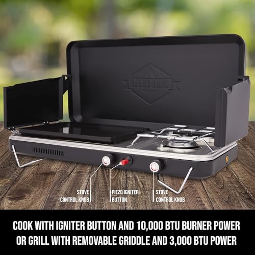 2-in-1 Gas Camping Stove and Griddle with Portable Propane Burner L5161