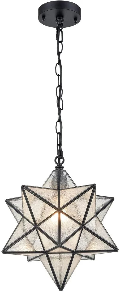 Moravian Star 14" Pendant Light with Seeded Glass and Hanging Chain H145