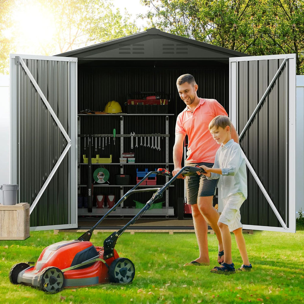 Outdoor Metal Storage Shed 6x4 ft with Lockable Doors Q60514