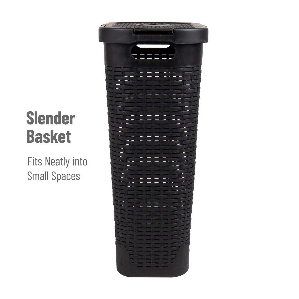 Slim Laundry Hamper with Lid, Wicker Design, Set of 2 L9373
