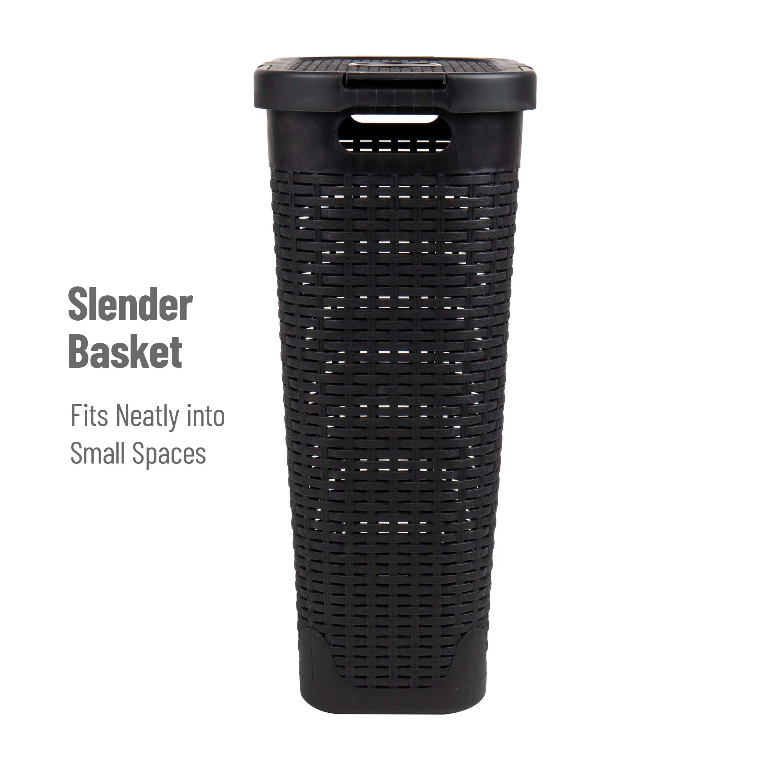 Slim Laundry Hamper with Lid, Wicker Design, Set of 2 L9373