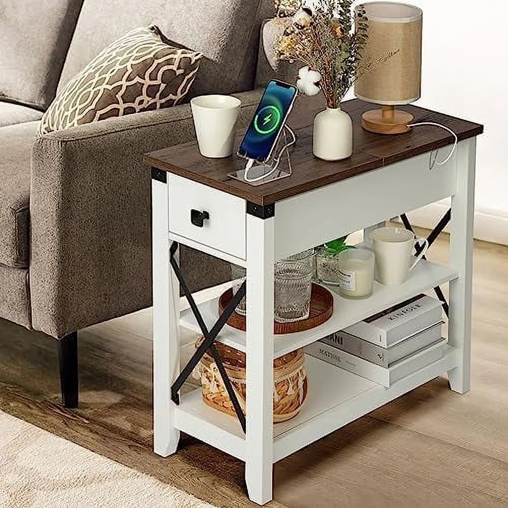 Narrow End Table with Charging Station and USB Ports C257409
