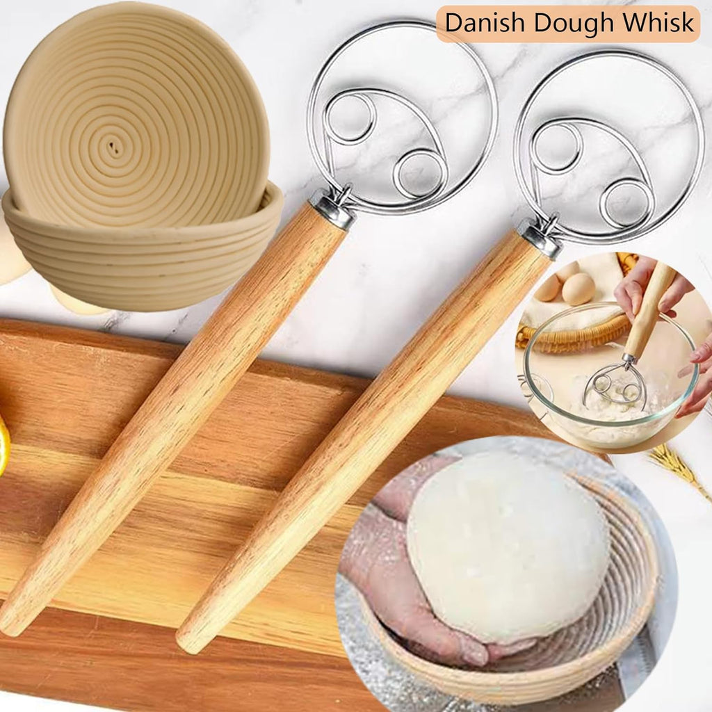 Sourdough Bread Proofing Basket Kit with Linen Liner and Dough Scraper T607312