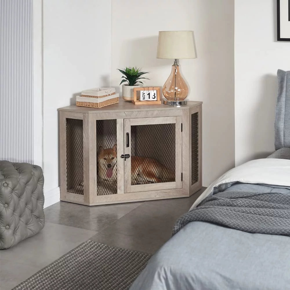 Medium Corner Dog Crate - Weathered Grey F897