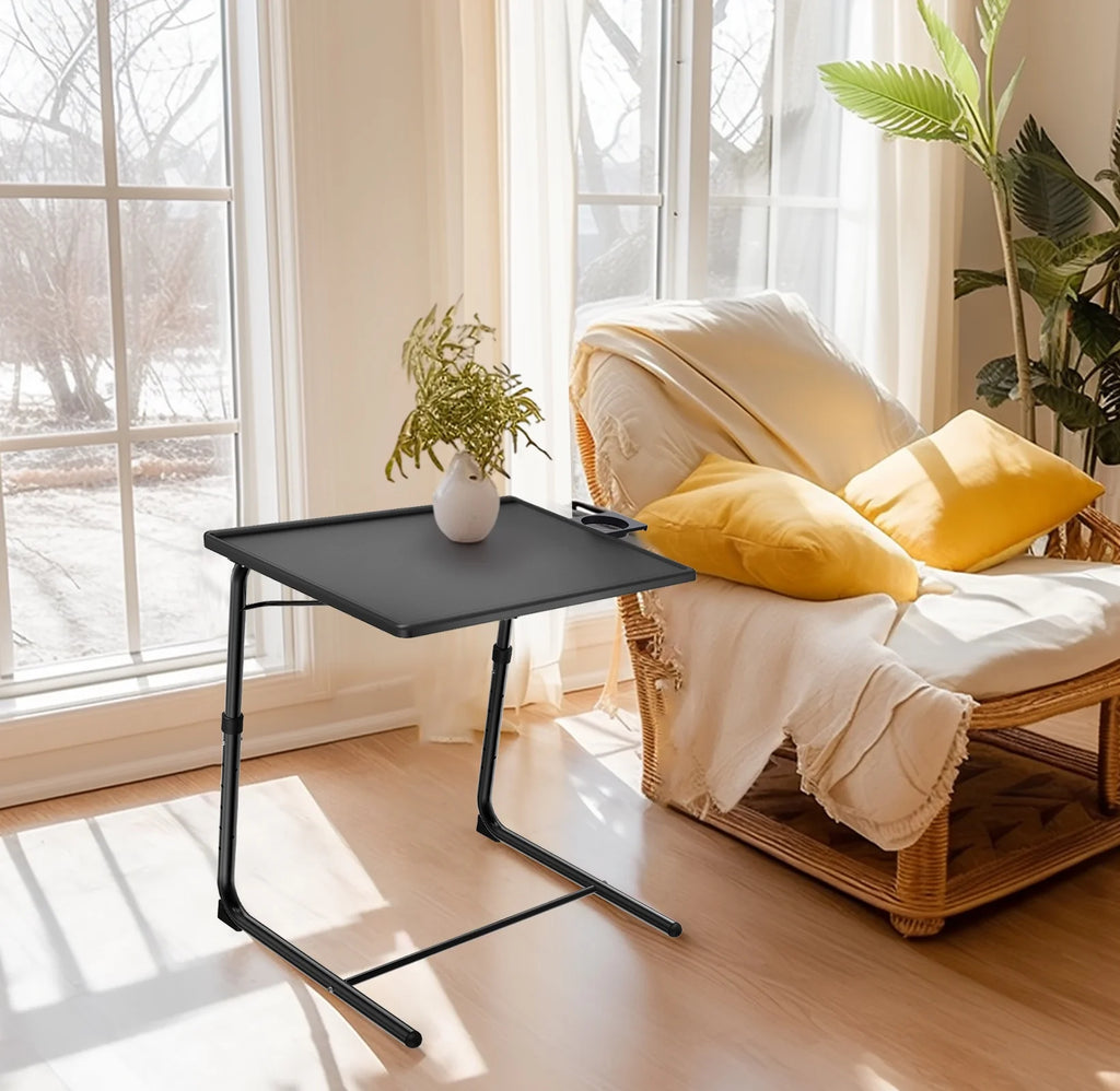 Folding Tray Table with Adjustable Height and Cup Holder Q1844