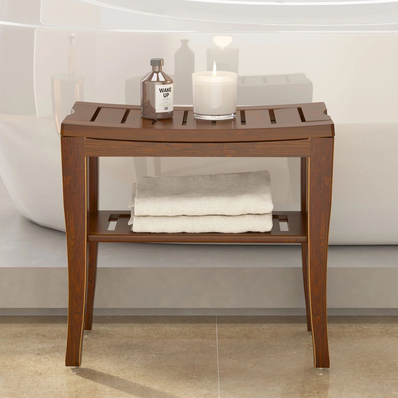 Bamboo Bathroom Bench Shower Stool Non-slip Waterproof Seat J2608