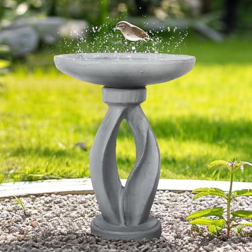 Wood-Look Concrete Bird Bath with Decorative Faux Bird Z69841