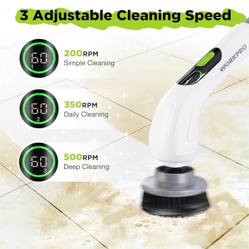 Electric Spin Scrubber, Cordless Cleaning Brush, 3-Speed, Adjustable Handle Y64747