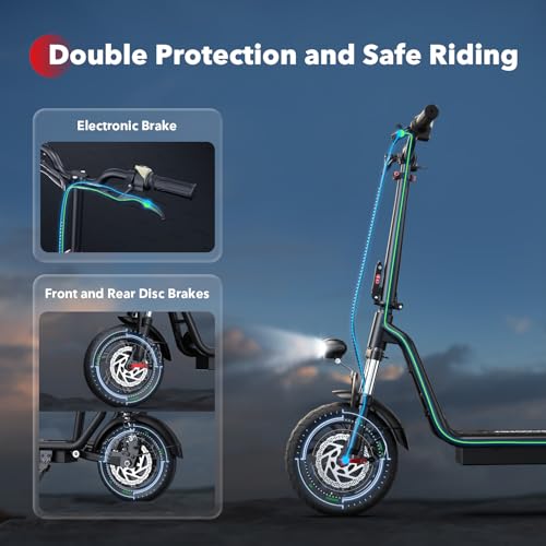Electric Scooter with Seat, Long Range, Adjustable Handlebar, Dual Suspension V27936