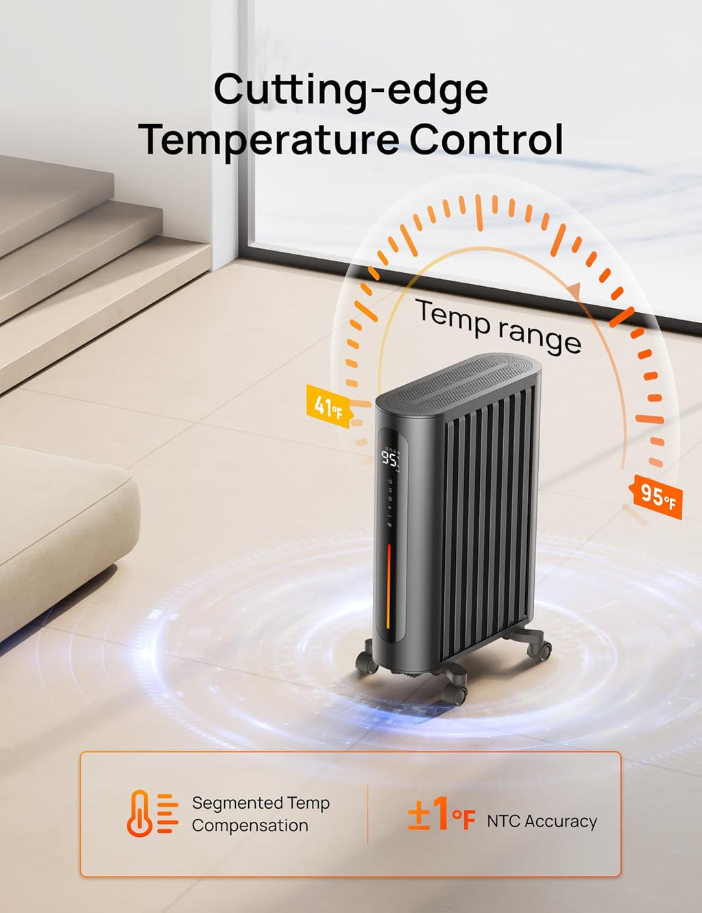 Oil Filled Radiator Heater, 1500W with Remote Control, 24-Hour Timer, Indoor Use M961