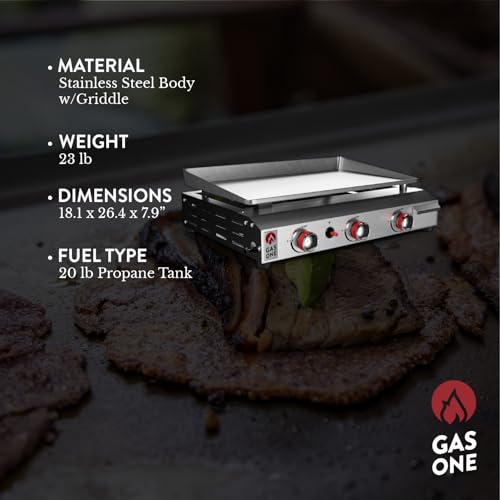 26 Inch Flat Top Gas Grill with 3 Burners for RV Camping Y16043