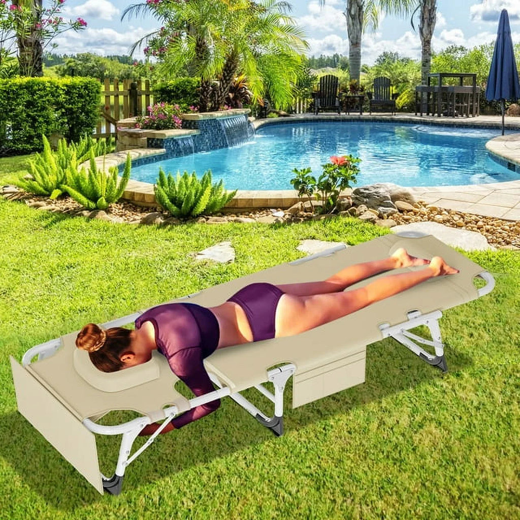 Heavy Duty Tanning Chair with Face & Arm Holes, Adjustable 5-Position Folding Chaise Lounge L705410