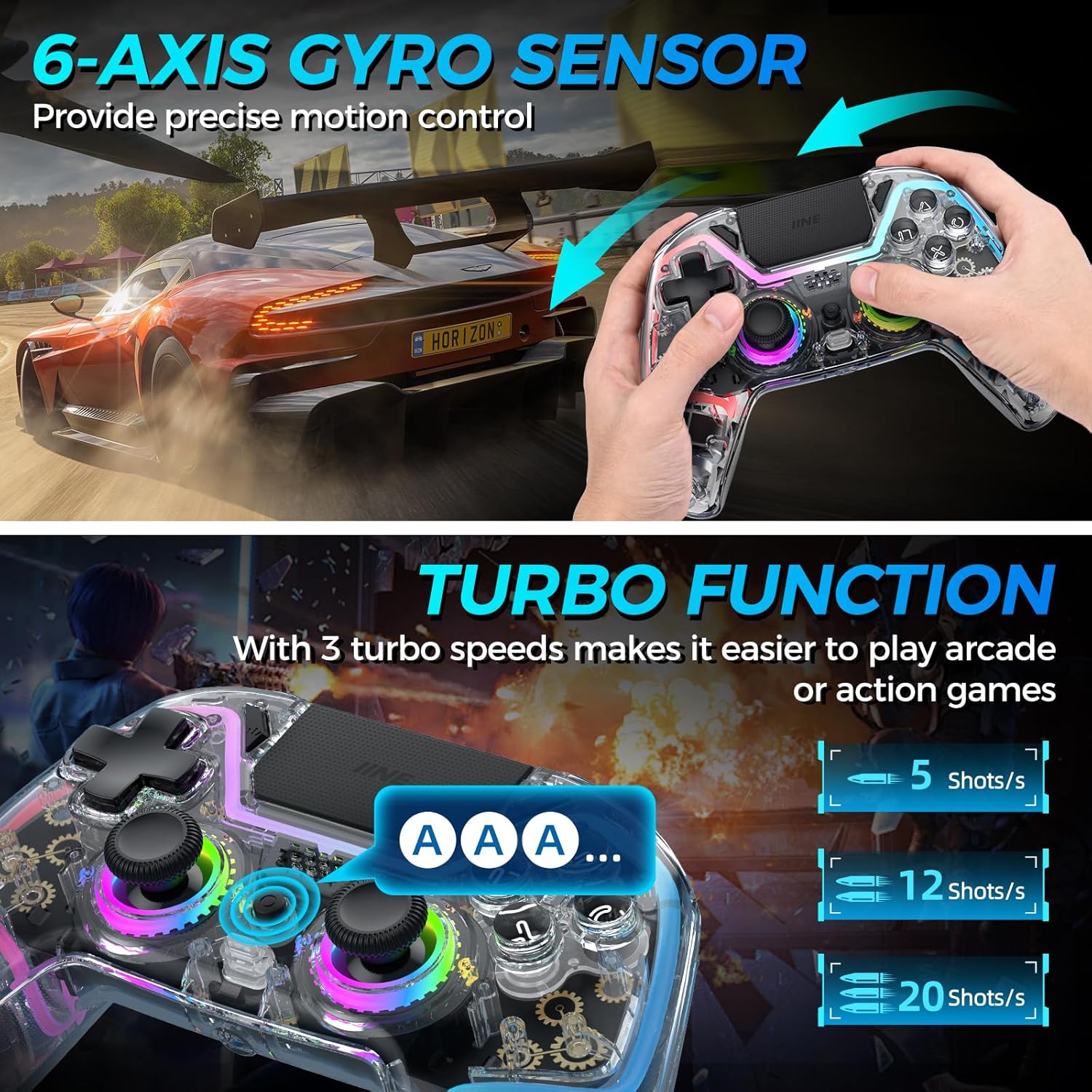 Wireless Controller for PS4, Slim, Pro and PC with Hall Effect Joysticks U9697